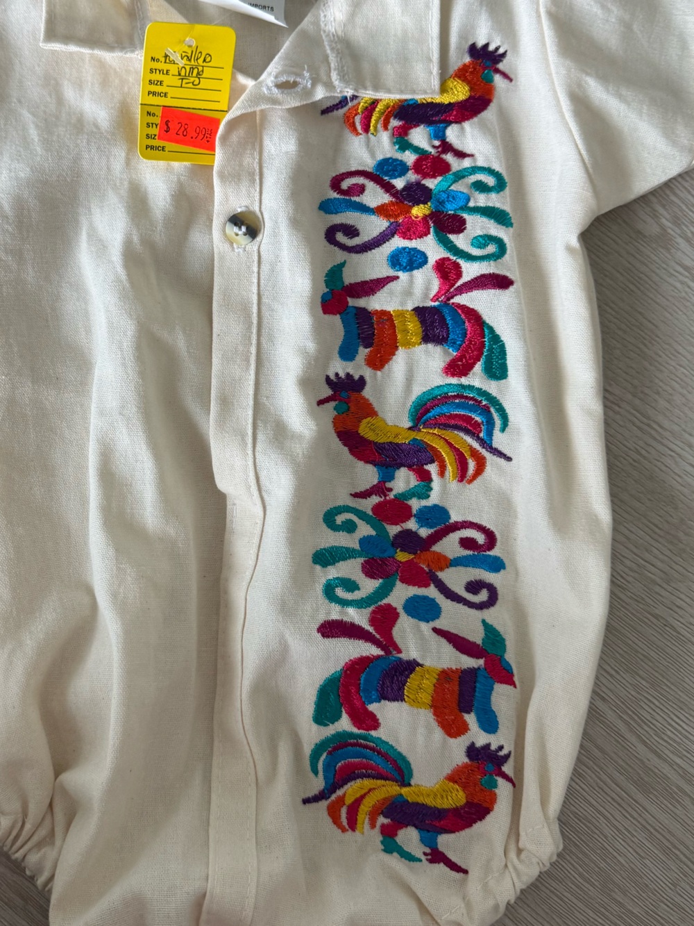 Embroidered Rooster Cream Baby One-Piece Bodysuit